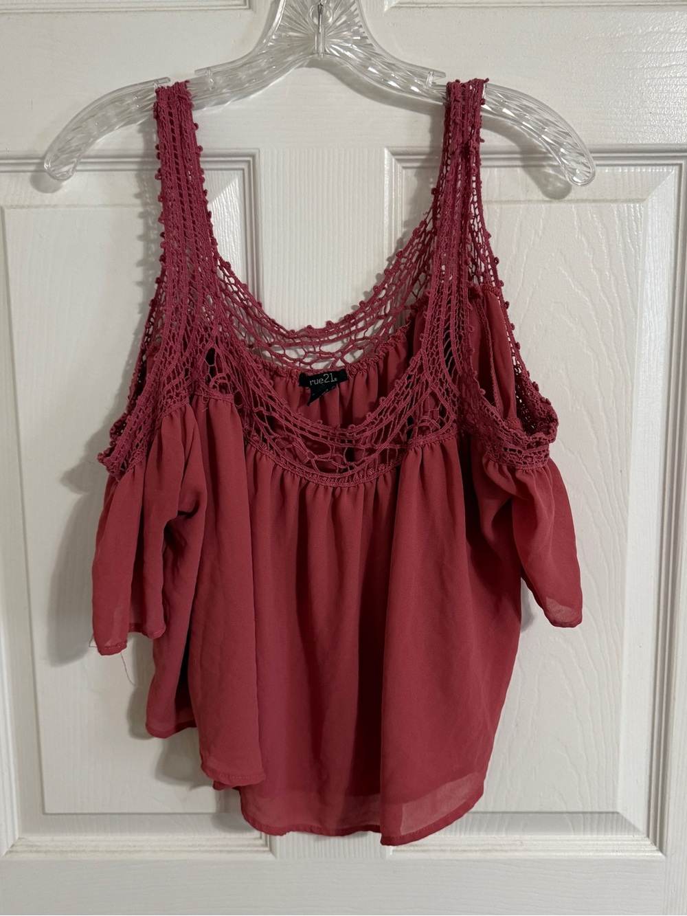 Rue21 Dusty Rose Crochet Cold-Shoulder Tank